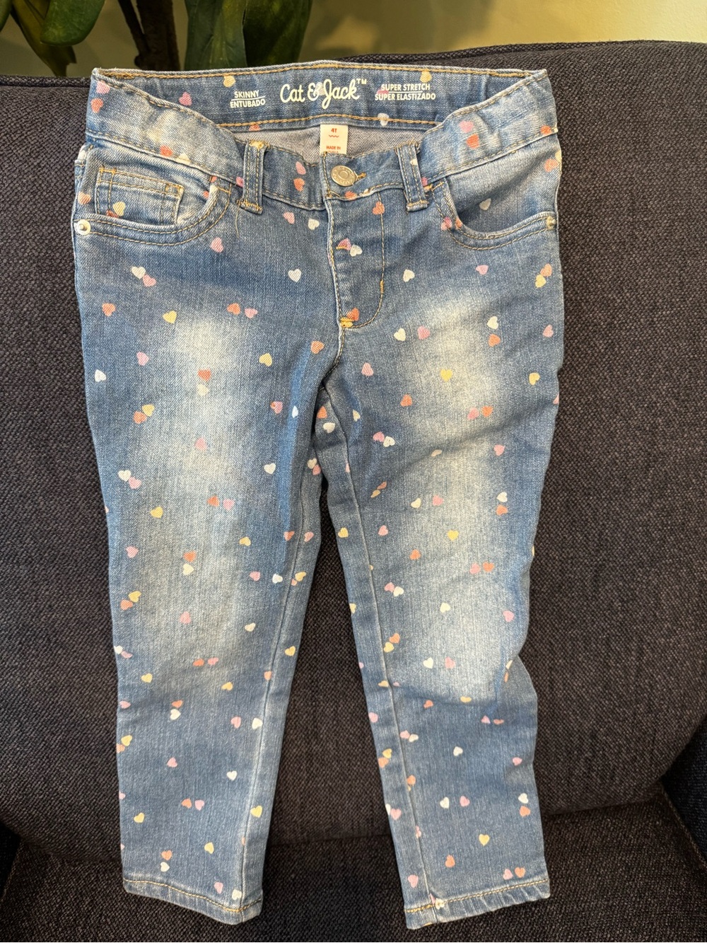 Cat & Jack Denim Skinny Jeans with Multicolor Heart Print